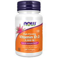 Thumbnail for Now Foods Vitamin D3 2000 IU (50 mcg) comes in a bottle of 240 softgels and supports bone health and immune system function.