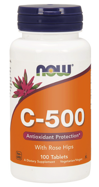 Thumbnail for Boost your immune system with Now Foods' Vitamin C 500 mg with Rose Hips 100 tablets, effectively combating free radicals.