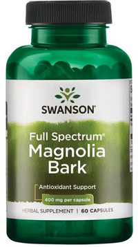 Thumbnail for A bottle of Swanson Magnolia Bark 400 mg dietary supplement with antioxidant and digestive health support, containing 60 capsules.