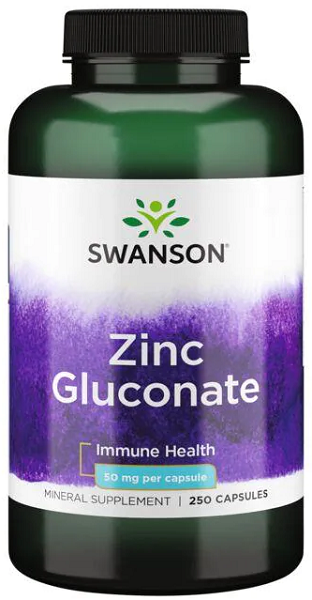 Swanson Zinc Gluconate - 50 mg 250 capsules provide a dietary supplement for immune health.