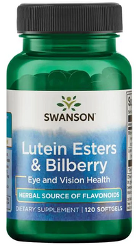 Thumbnail for A bottle of Swanson Lutein Esters 6 mg & Bilberry 20 mg 120 Softgels for eye health.