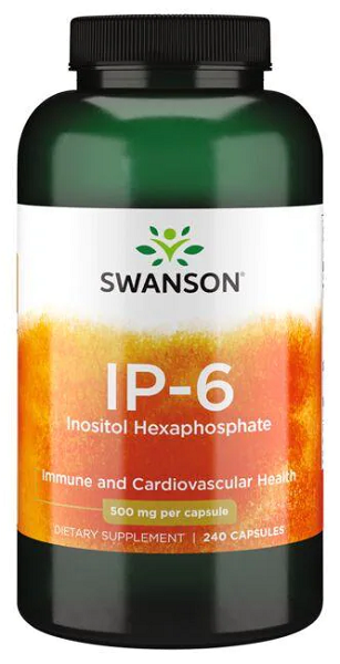A bottle of Swanson IP-6 Inositol Hexaphosphate - 240 capsules.