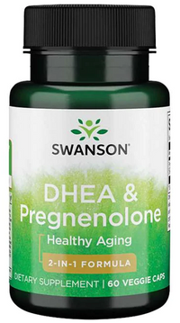 Thumbnail for Bottle of Swanson DHEA - 25 mg and Pregnenolone - 100 mg Complex supplement for healthy ageing, 2-in-1 formula, dietary supplement with 60 capsules.