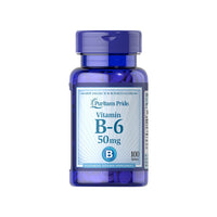 Thumbnail for Vitamin B-6 Pyridoxine 50 mg - 5 capsules for cardio health and energy metabolism, by Puritan's Pride.