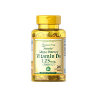 Thumbnail for A bottle of Puritan's Pride Vitamins D3 5000 IU 200 Rapid Release Softgels with a white background.