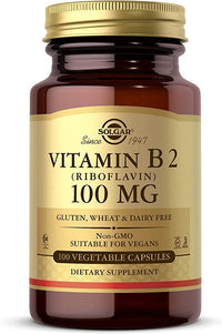 Thumbnail for Solgar's Vitamin B2 (Riboflavin) 100 mg 100 Vegetable Capsules is an essential coenzyme required for various bodily functions.