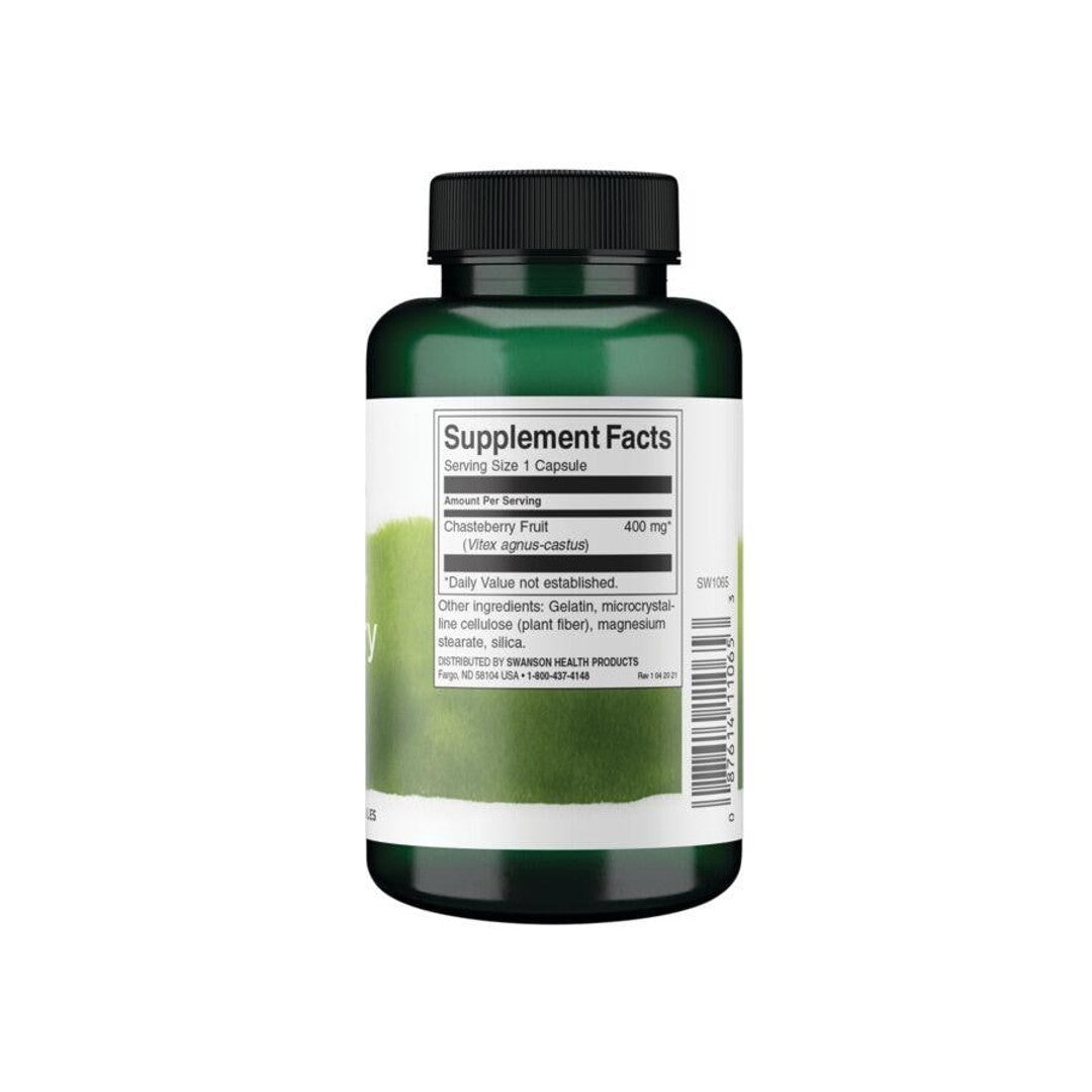 A bottle of Swanson Chasteberry Fruit - 400 mg 120 capsules.