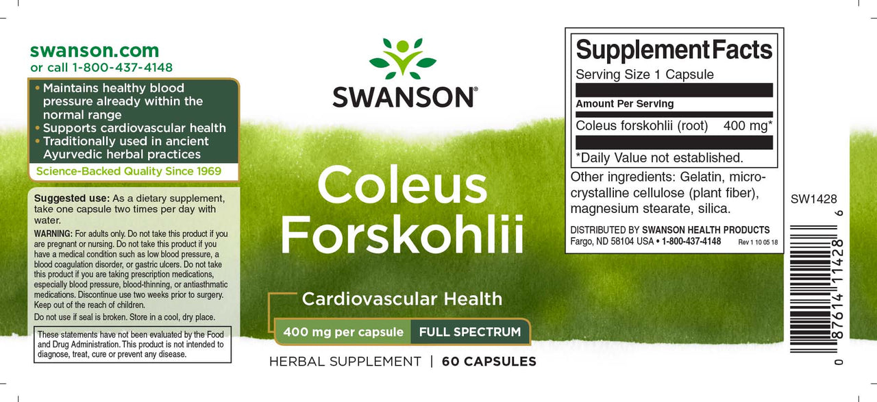 Coleus forskohlii - Swanson Coleus Forskohlii 400 mg 60 capsules.