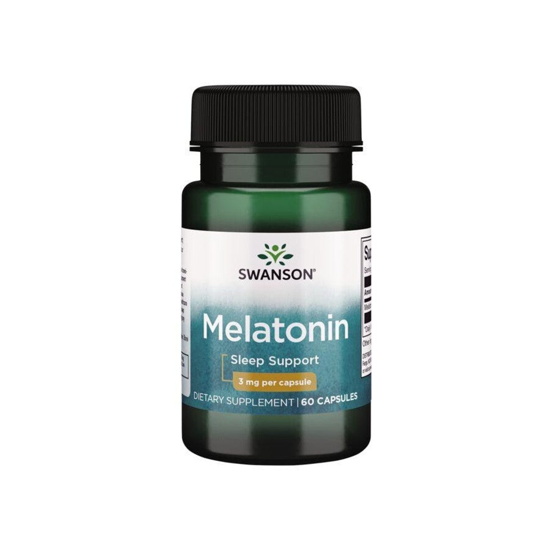 A bottle of Swanson Melatonin - 3 mg 60 capsules.