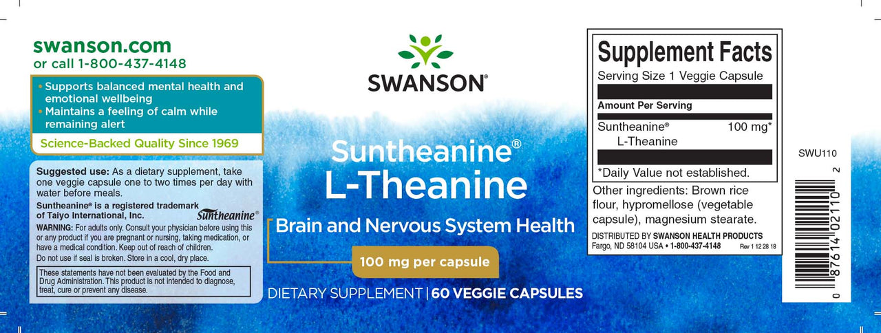 L-Theanine - 100 mg 60 vege capsules - label