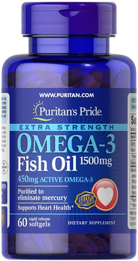 Thumbnail for Puritan's Pride Extra Strength Omega-3 Fish Oil 1500 mg (450 mg Active Omega-3) 60 Rapid Release Softgels.
