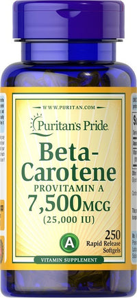Thumbnail for Puritan's Pride Beta Carotene - 25000 IU 250 softgel Vitamin A dietary supplement.