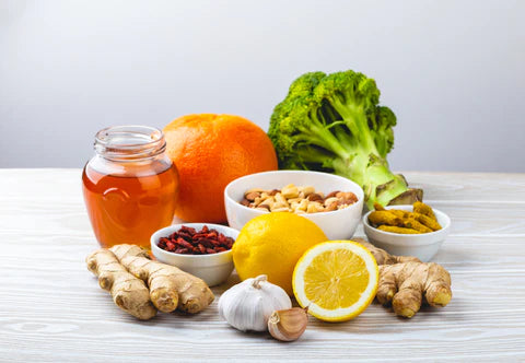 Superfoods for Healthier Immune System - honey, broccoli, ginger, garlic, orange