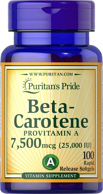 Puritan's Pride Beta Carotene 25000 IU 100 Sgel Vitamin A.