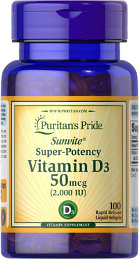 Thumbnail for Puritan's Pride Vitamin D3 2000 IU 100 Rapid Release Liquid Softgels enhances calcium absorption and supports immune function.