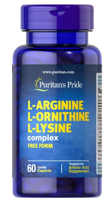 L-Arginine L-Ornithine L-Lysine 60 coated caplets Vegetarian - front 2