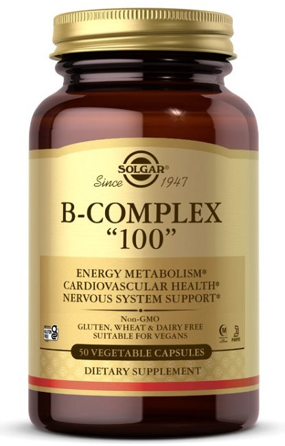 Solgar's Vitamin B-100 Complex 50 Vegetable Capsules - energy, metabolism, and cardiovascular health.