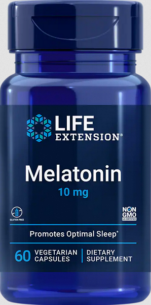Melatonin 10 mg 60 vege capsules - front 2