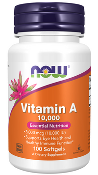 Thumbnail for Now Foods Vitamin A 10000 IU 100 softgel provides essential antioxidant protection and the benefits of cod liver oil.