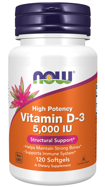 Now Vitamins D3 5000 IU, essential for healthy bones and a strong immune system