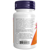 Thumbnail for Now Foods Biotin 1000 mcg 100 Veg Capsules come in a white plastic bottle with a purple cap, featuring supplement facts and directions. A pink flower hints at vitamin B7’s support for healthy hair, skin, and nails.