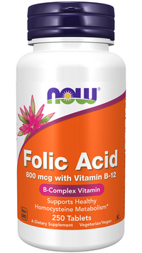 Thumbnail for Now Foods Folic Acid 800 mcg with B-12 25 mcg 250 tablets.