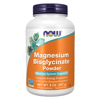 Thumbnail for Now Foods Magnesium Bisglycinate Powder 277 g features Albion chelate for optimal absorption, supporting the nervous system and energy production; packaged in a white bottle.