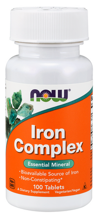 Thumbnail for A bottle of Now Foods Iron Complex 100 tablets.