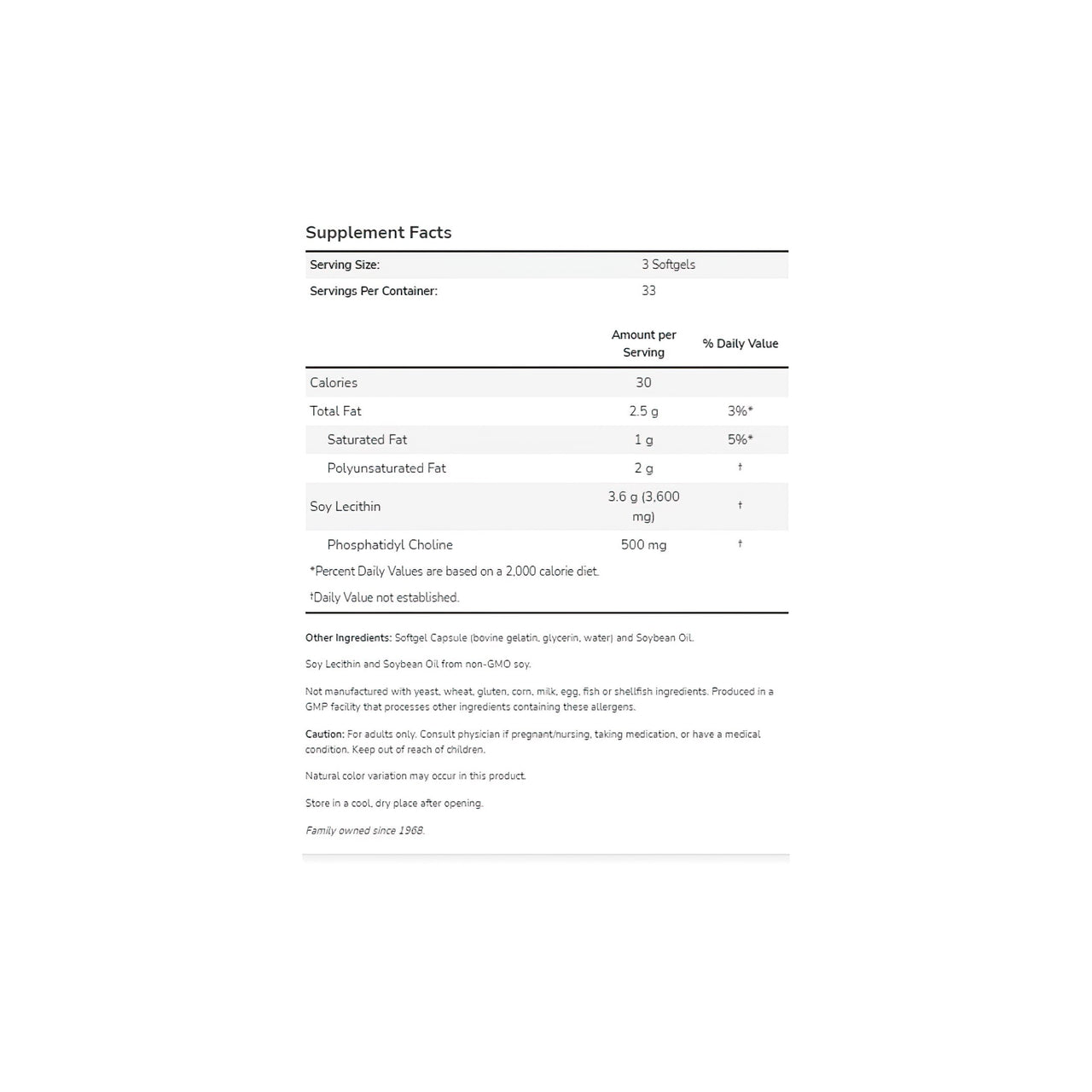 Lecithin 1200 mg 100 softgel - supplement facts