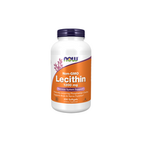 Thumbnail for A bottle of Now Foods Lecithin 1200 mg 200 Softgels, displaying a distinctive purple and orange label, promotes nervous system health and brain function. It is enriched with essential phospholipids.