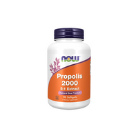 Thumbnail for A white bottle of Now Foods Propolis 2000 5:1 Extract, 90 softgels, labeled as a natural bee product dietary supplement for immune system support.