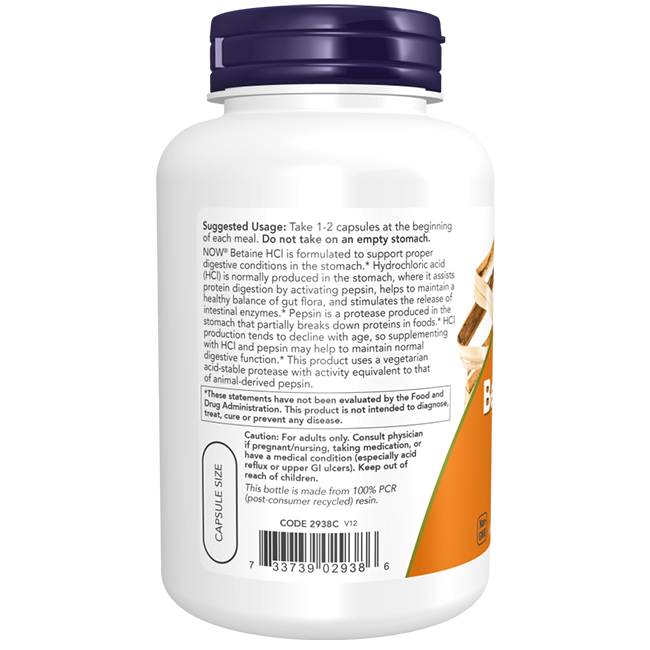 Betaína HCI 648 mg 120 cápsulas vegetales