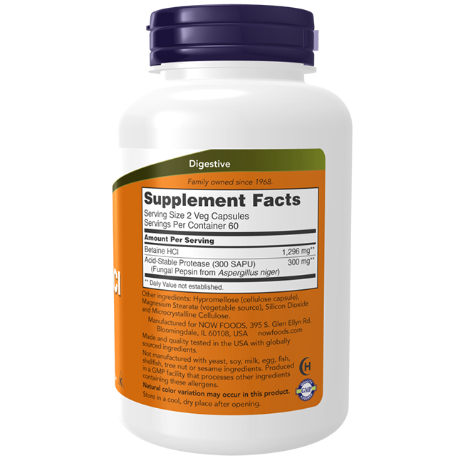 Betaína HCI 648 mg 120 cápsulas vegetales