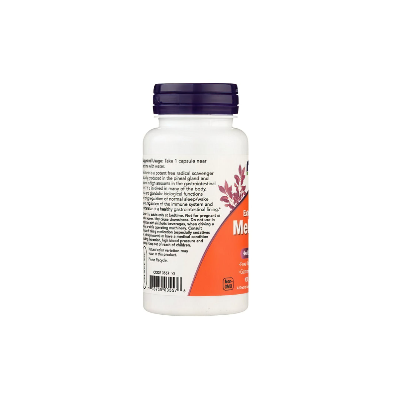 A bottle of Now Foods Melatonin 10 mg 100 vege capsules.