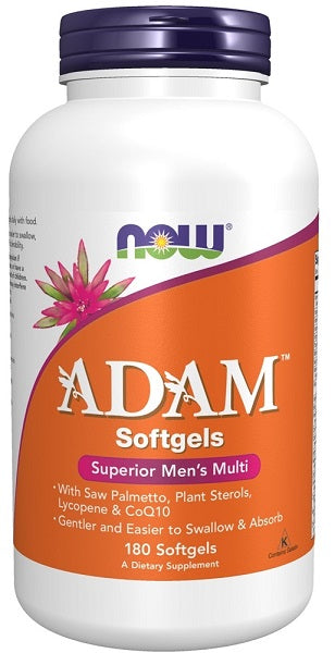 A bottle of Now Foods ADAM Multivitamins & Minerals for Man 180 sgel.