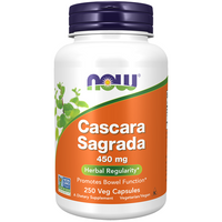 Thumbnail for A bottle of Now Foods Cascara Sagrada 450 mg, a natural laxative supporting digestive health, contains 250 vegetarian capsules and is Non-GMO Project Verified.