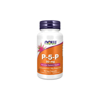 Thumbnail for A bottle of Now Foods Vitamin B6 50 mg (P-5-P) supplement, promoting nervous system health, and containing 90 veg capsules.