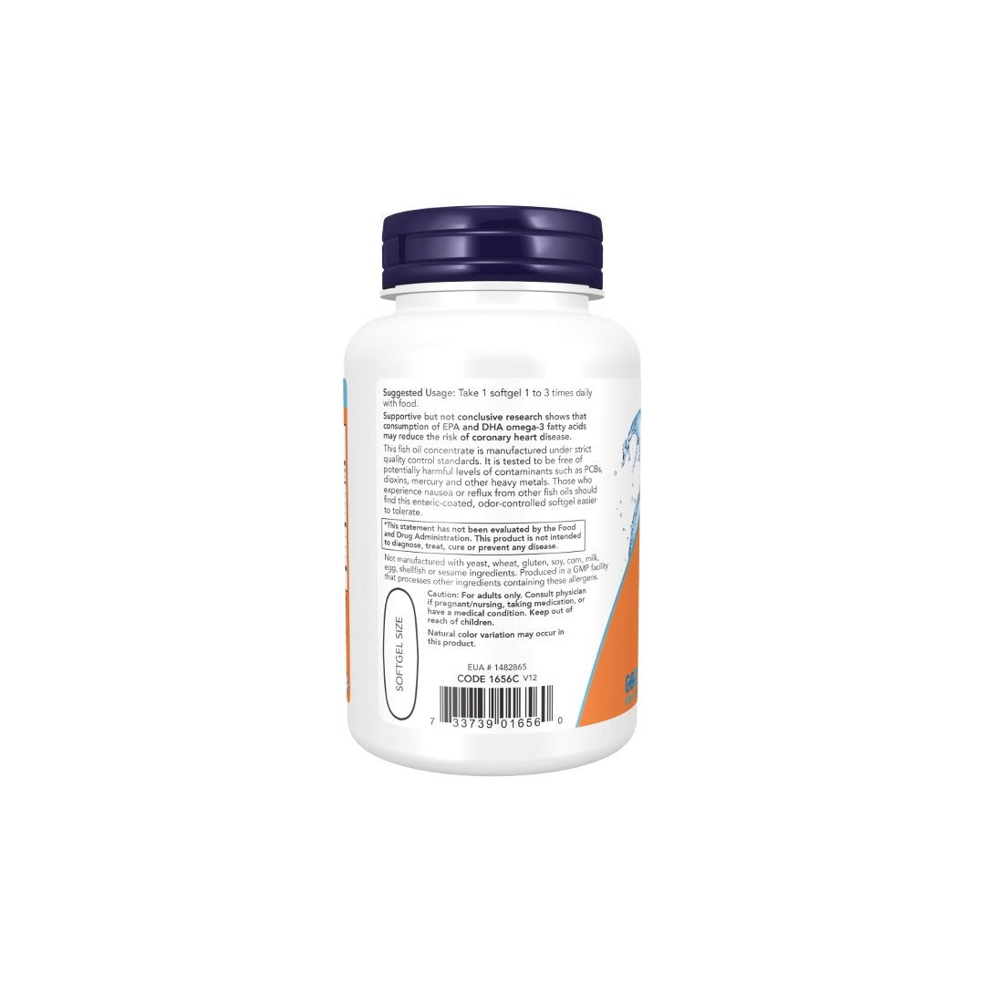 Omega-3, 180 Molecularly Distilled & Enteric Coated Softgels - back