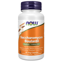 Thumbnail for Bottle of Now Foods Saccharomyces Boulardii Probiotic 5 Billion CFU 60 Veg Capsules, supporting occasional diarrhea and gut health.