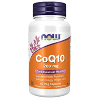 Thumbnail for A bottle of Now Foods Coenzyme CoQ10 200 mg supplement, designed to support heart health and cellular energy production. Contains 60 vegetarian capsules with powerful antioxidant properties.