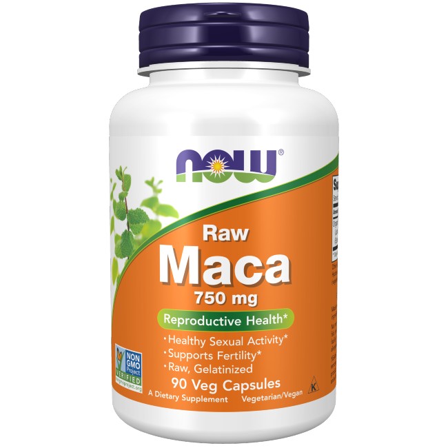 Now Foods Maca 750 mg Raw (6:1 Concentrate) 90 Veg Capsules dietary supplements for energy and stamina, containing 90 vegetarian capsules.