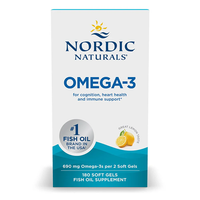 Thumbnail for Nordic Naturals Omega-3 690 mg offers 180 soft gels with a refreshing lemon taste, providing a rich source of DHA and EPA.