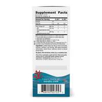 Thumbnail for Back of a Nordic Naturals Children's DHA Xtra 880 mg 60 ml - Berry Punch box showing nutrition facts, ingredients, daily values, serving size, and barcode to support healthy brain development.