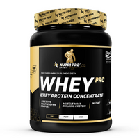 Thumbnail for The Nutri Pro Sport Whey PRO - Whey Protein Concentrate 700g in Salted Caramel Flavour comes in an elegant black and gold container, featuring labels that emphasize its muscle mass-building protein, enhanced with a digestive multi-enzyme complex and essential amino acids for optimal performance.