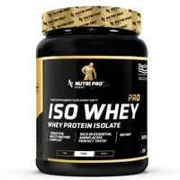 Thumbnail for The Nutri Pro Sport Iso Whey PRO - Whey Protein Isolate 600g in Strawberry Flavour, with its sleek gold and black design, offers whey protein isolate combined with a digestive enzyme complex and essential amino acids, ensuring optimal performance and easy mixing.