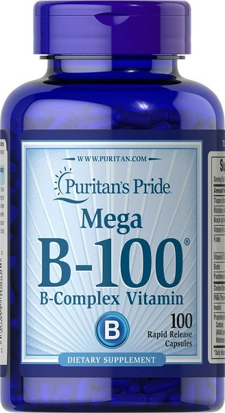 Puritan's Pride Vitamin B-100 Complex 100 Rapid Release Capsules is a premium supplement that delivers all the benefits of B-family vitamins. Specifically formulated to support energy metabolism and cardiovascular maintenance, this vitamin complex is essential for overall.