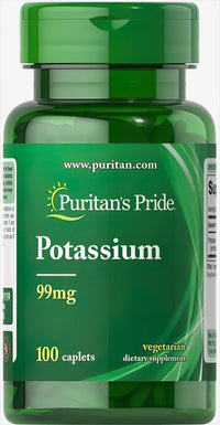 Thumbnail for Puritan's Pride Potassium 99 mg 100 coated caplets is a dietary supplement that aids in maintaining electrolyte balance and regulating blood pressure.