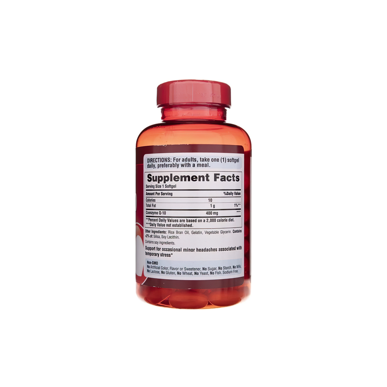A bottle of Coenzyme Q10 Rapid Release 400 mg 120 Sgel by Puritan's Pride on a white background.