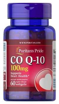 Thumbnail for Puritan's Pride Q-SORB™ Co Q-10 100 mg 60 rapid release softgels. An antioxidant supplement packed with Q10, Co Q-10.