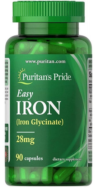 Puritan's Pride Easy Iron 28 mg 90 caps Iron Glycinate capsules.